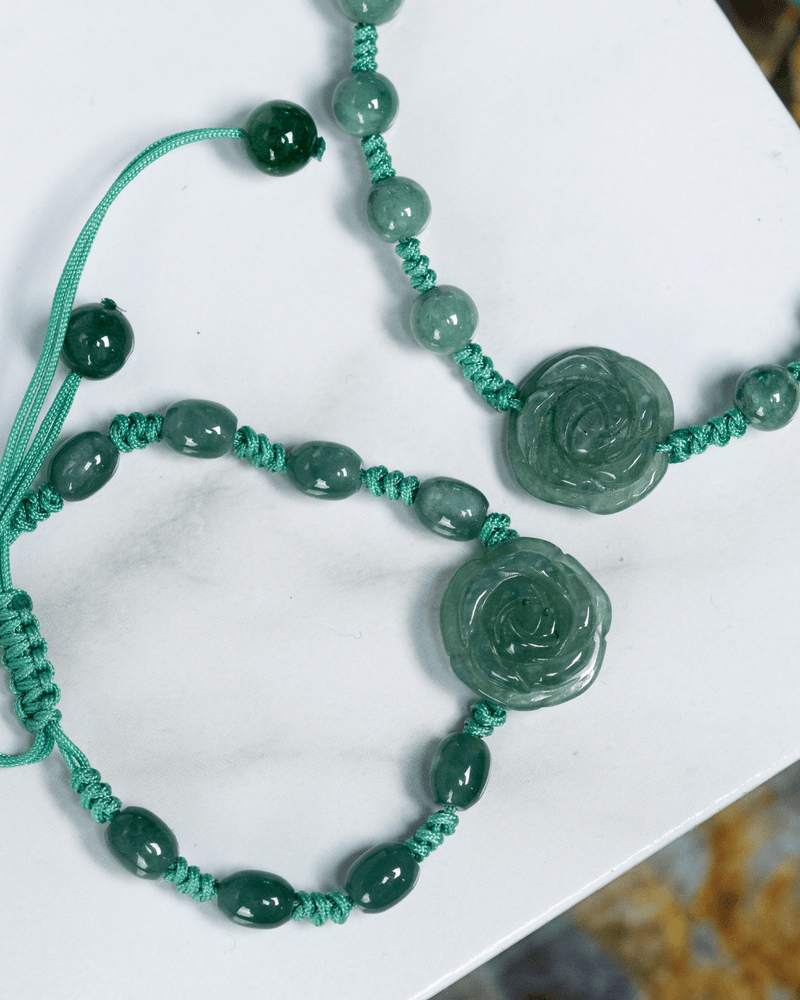 Beaded Rose Bluewater Jade Rope Bracelet