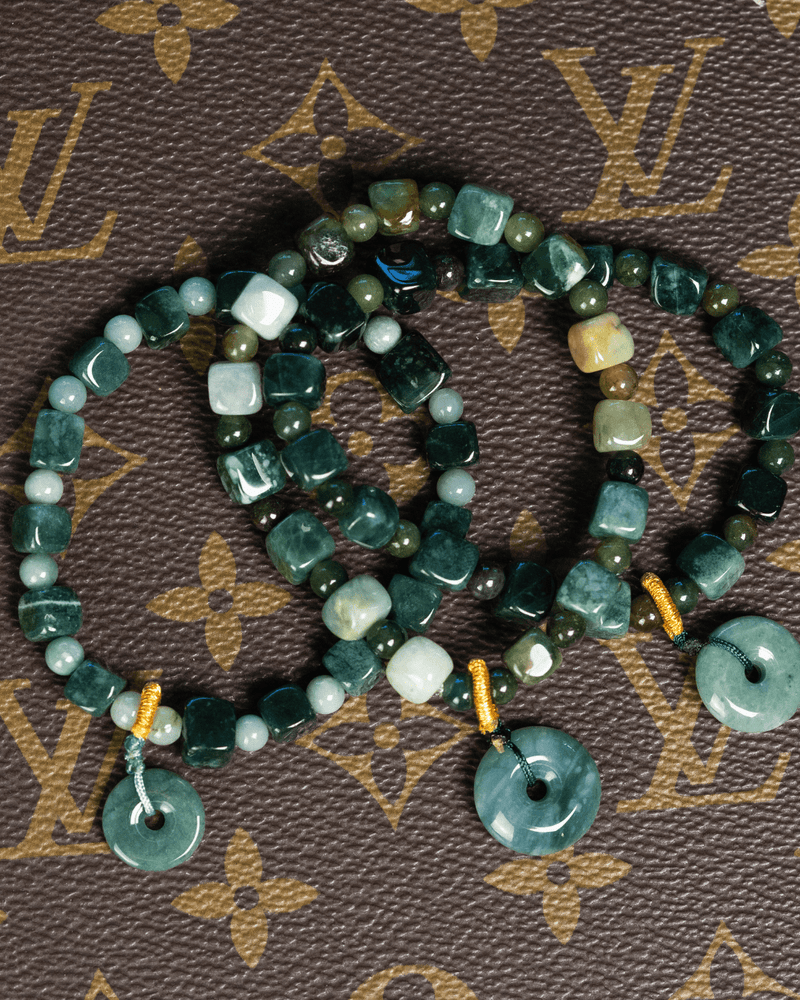 Cube Beaded Donut Jade Bracelet