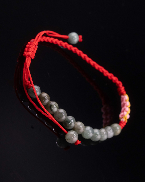 Beaded RED Rope Serene Blossom Jade Bracelet