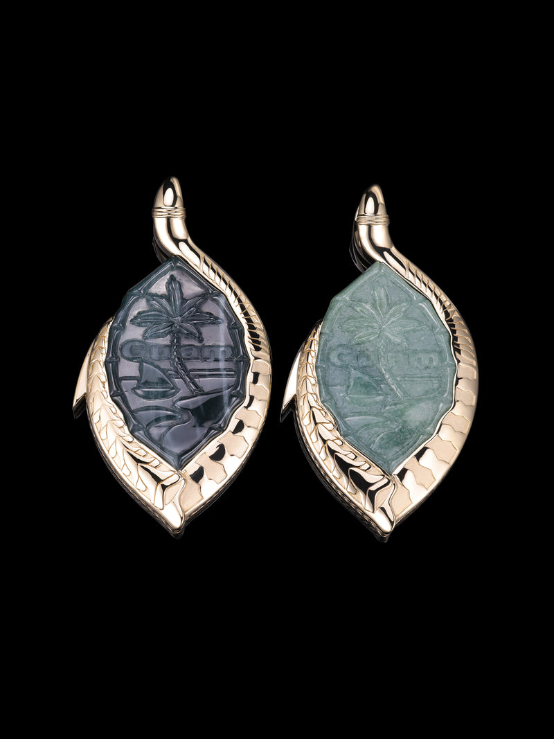 14k Gold Wrapped Guam Jade Pendant