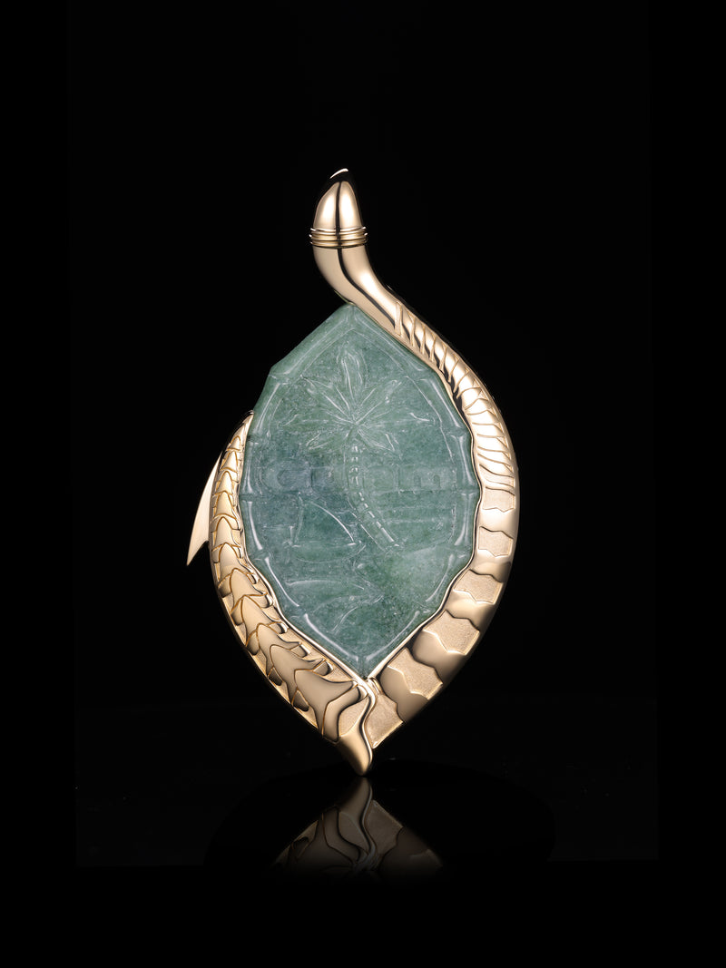 14k Gold Wrapped Guam Jade Pendant