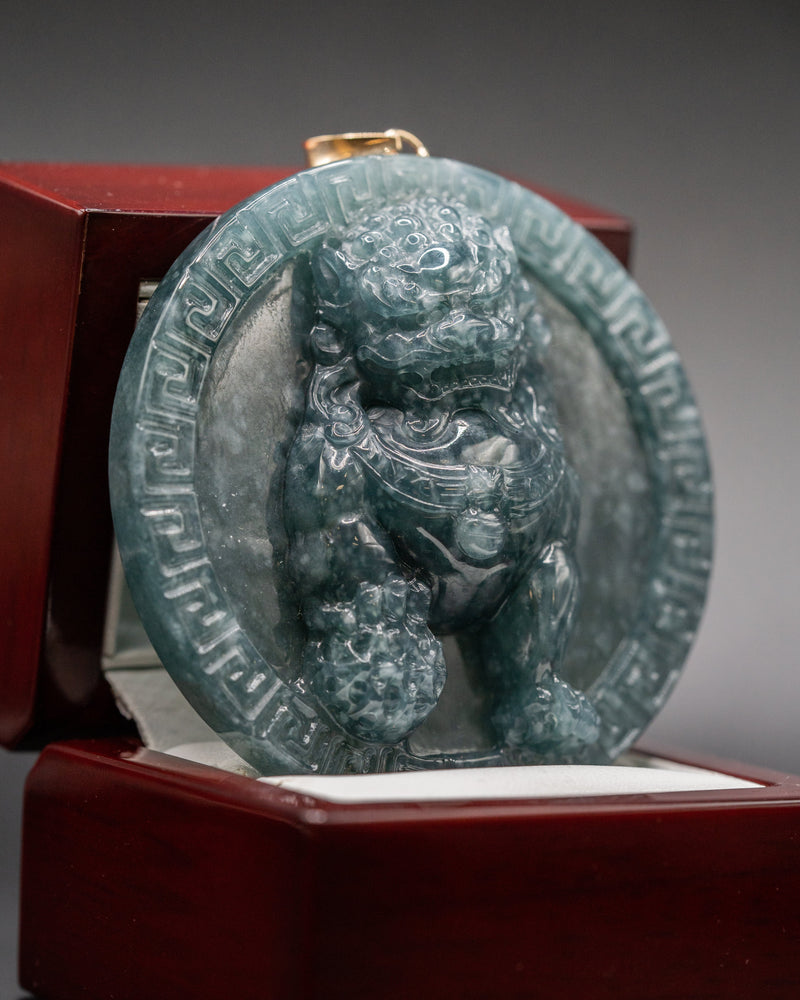 Fu Dog Circular Versace Border Jade Pendant