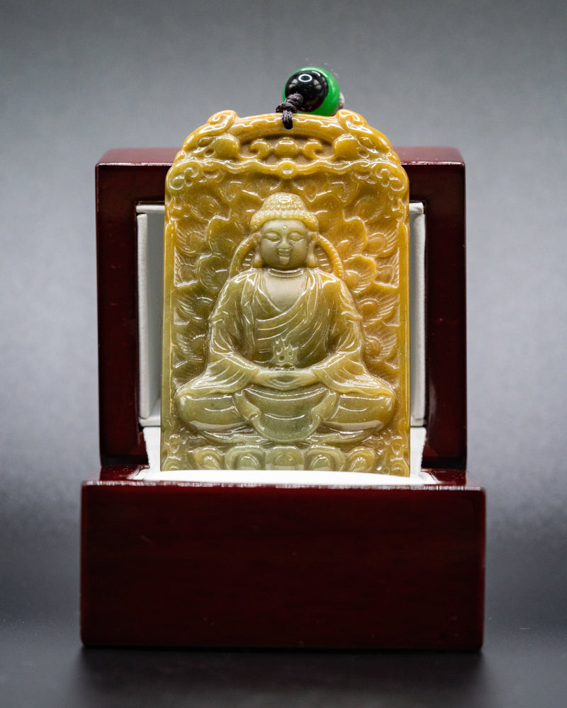 Meditating Yellow Jade Buddha Pendant