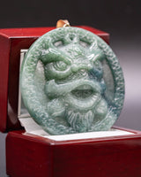 Lion Dancer Circular Lucky Coin Border Jade Pendant