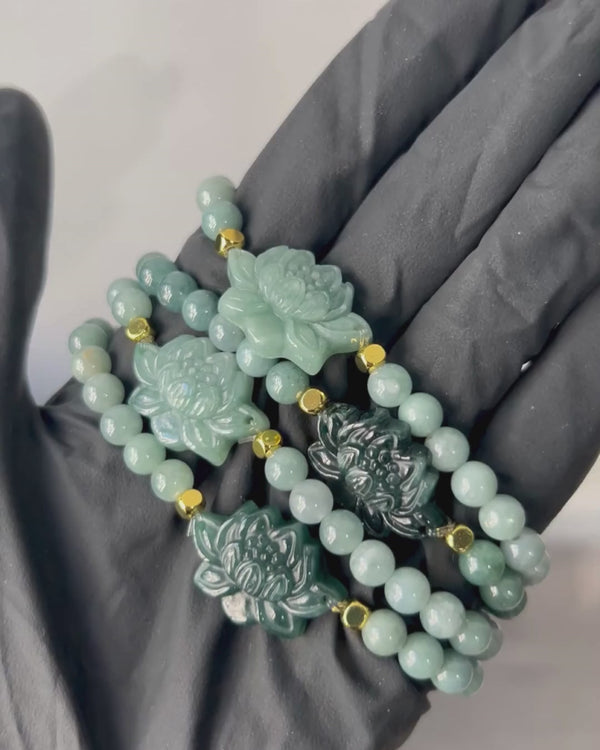Blue Beaded Lotus Jade Bracelet