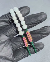 White Beaded Rope Serene Blossom Jade Bracelet