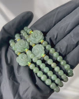Rose Beaded Green Jade Bracelet