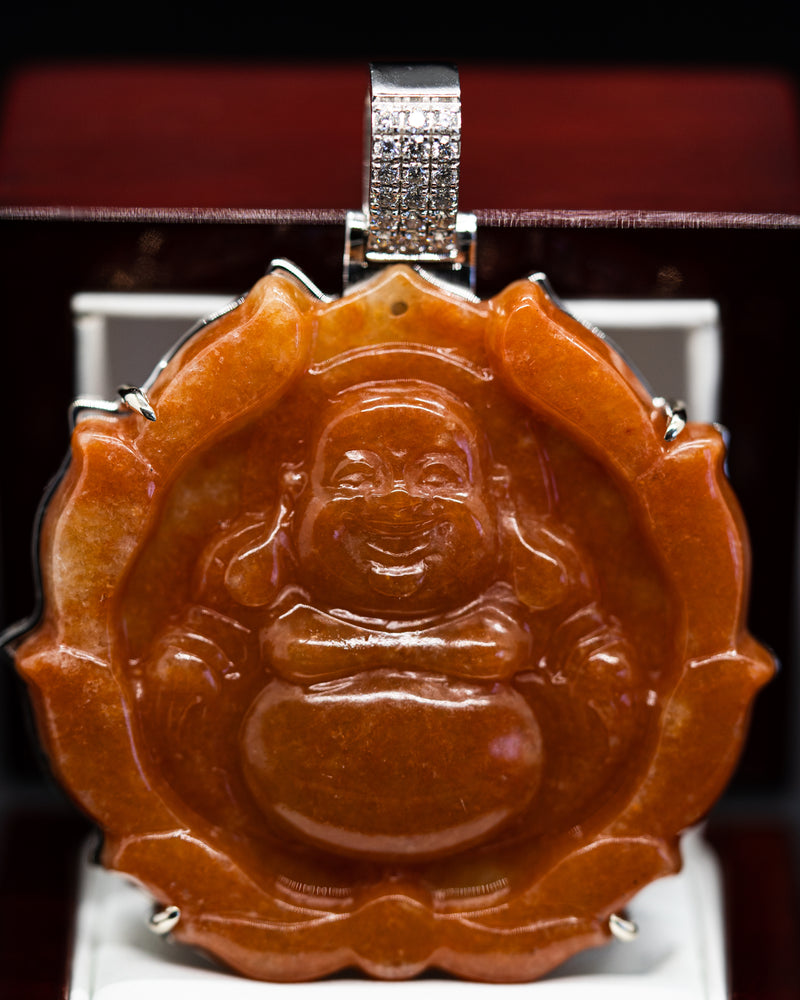 Gold Wrapped Red Jade Lotus Flower Buddha