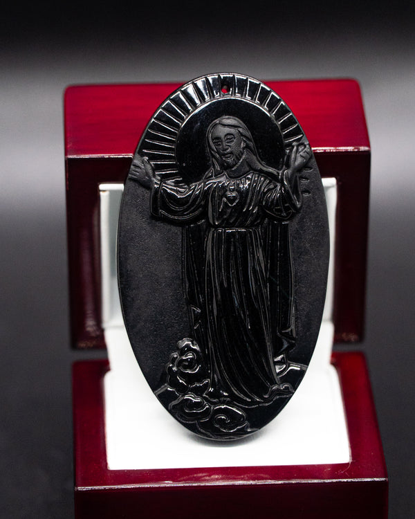 Standing Jesus Black Jade Pendent