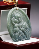 Virgin Mary & Baby Jesus Green Jade Pendant