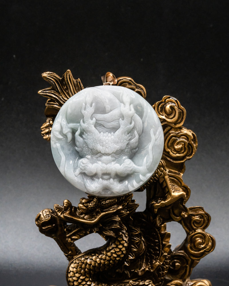 Dragon Circle White Jade Pendant