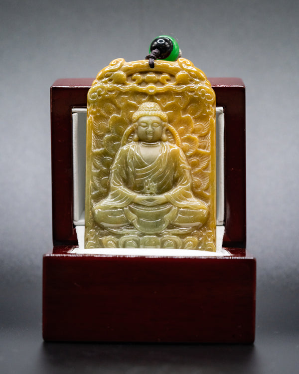 z. One of One Yellow Jade Tranquility Meditating Buddha Pendant