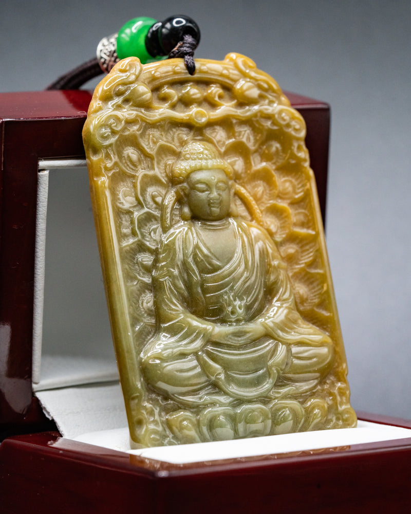 z. One of One Yellow Jade Tranquility Meditating Buddha Pendant