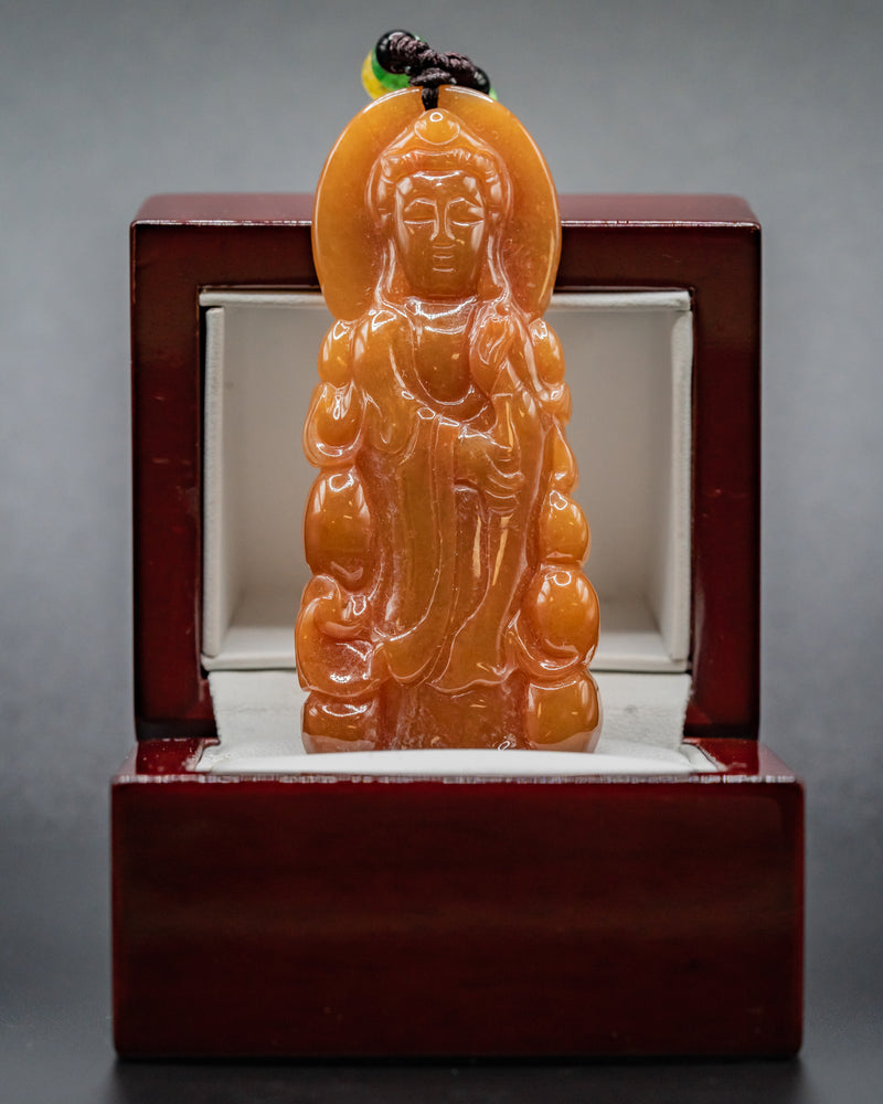 One of One Red Jade Standing Buddha Pendant