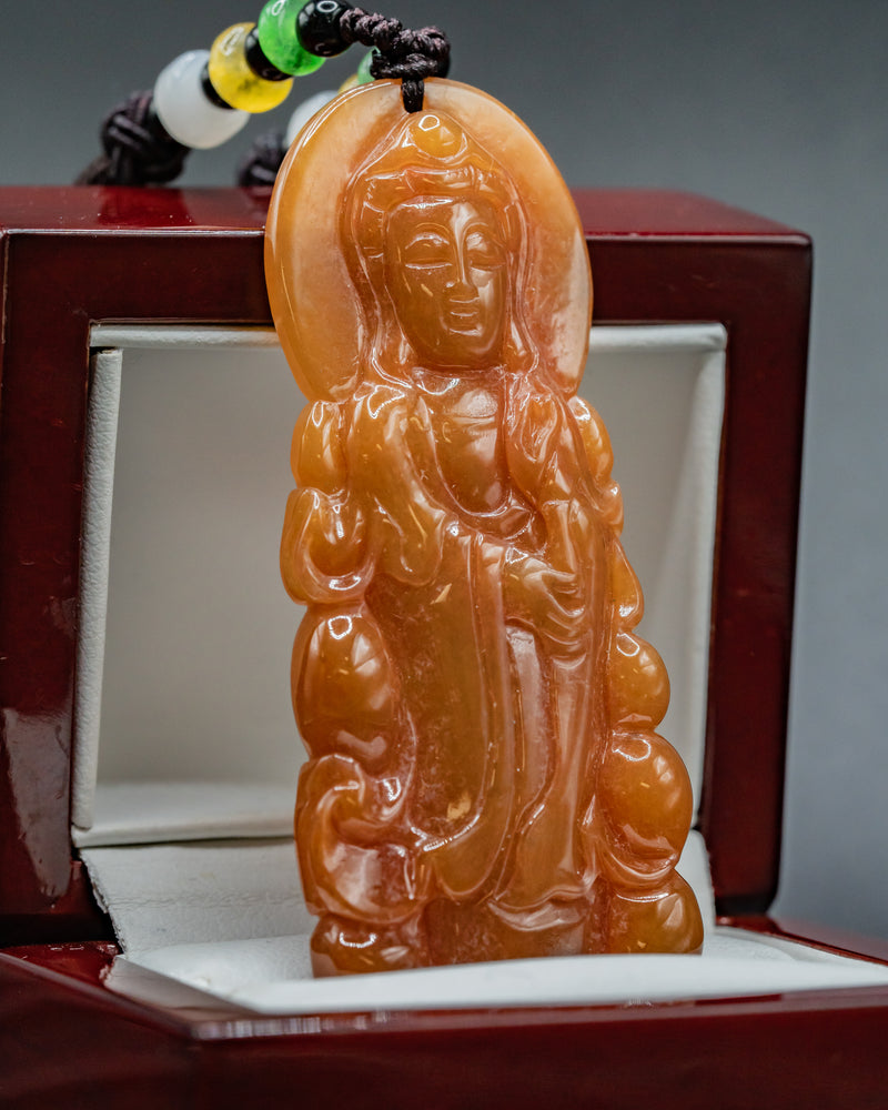 One of One Red Jade Standing Buddha Pendant