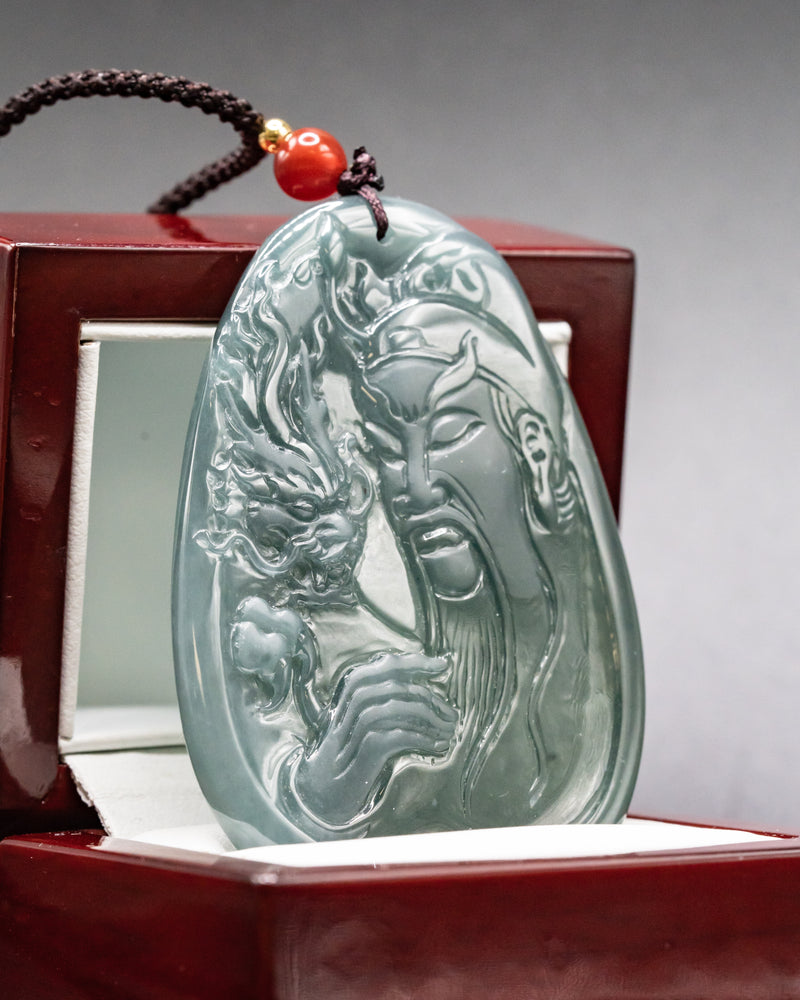 Blue Water Dragon/Guan Gong Jade Pendant