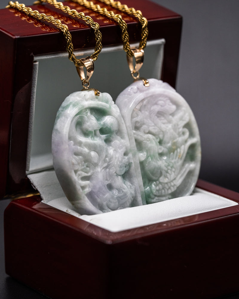 Dragon/Phoenix Split Heart Jade Couples Pendant (TWO IN ONE)