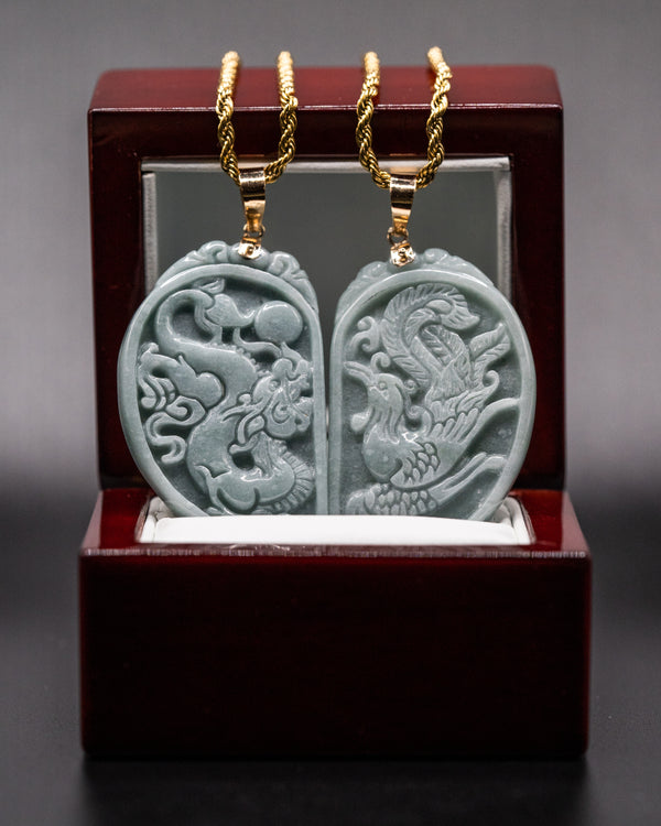 Dragon/Phoenix Split Heart Jade Couples Pendant (TWO IN ONE)