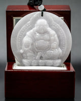 One of One Circle White Jade Sitting Buddha Pendant