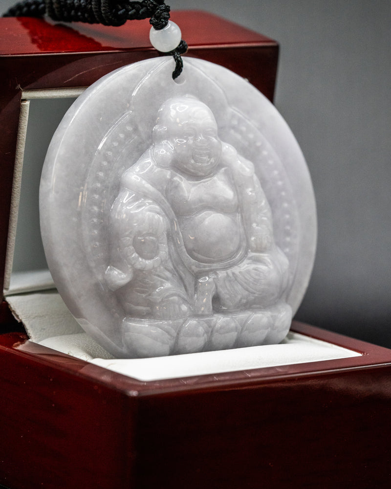 One of One Circle White Jade Sitting Buddha Pendant